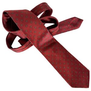 Oscar de la Renta Silk Tie Burgundy Geometric Pattern USA Made Bar Tacked Mens